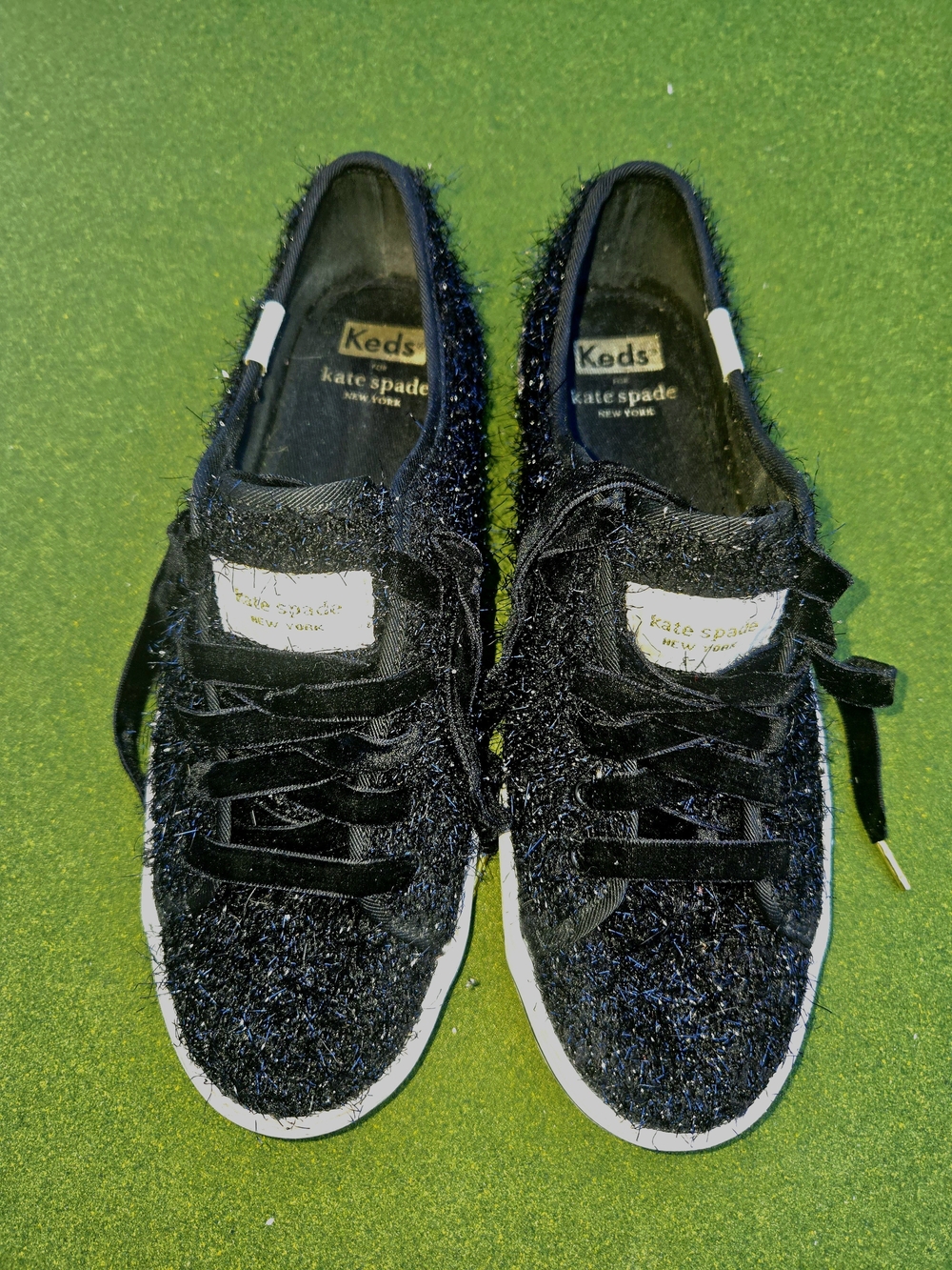 KEDS Kate Spade Anthropologie 6½ Kickstart Black Sparkle Tinsel Fuzzy SPARKLE - Picture 2 of 16